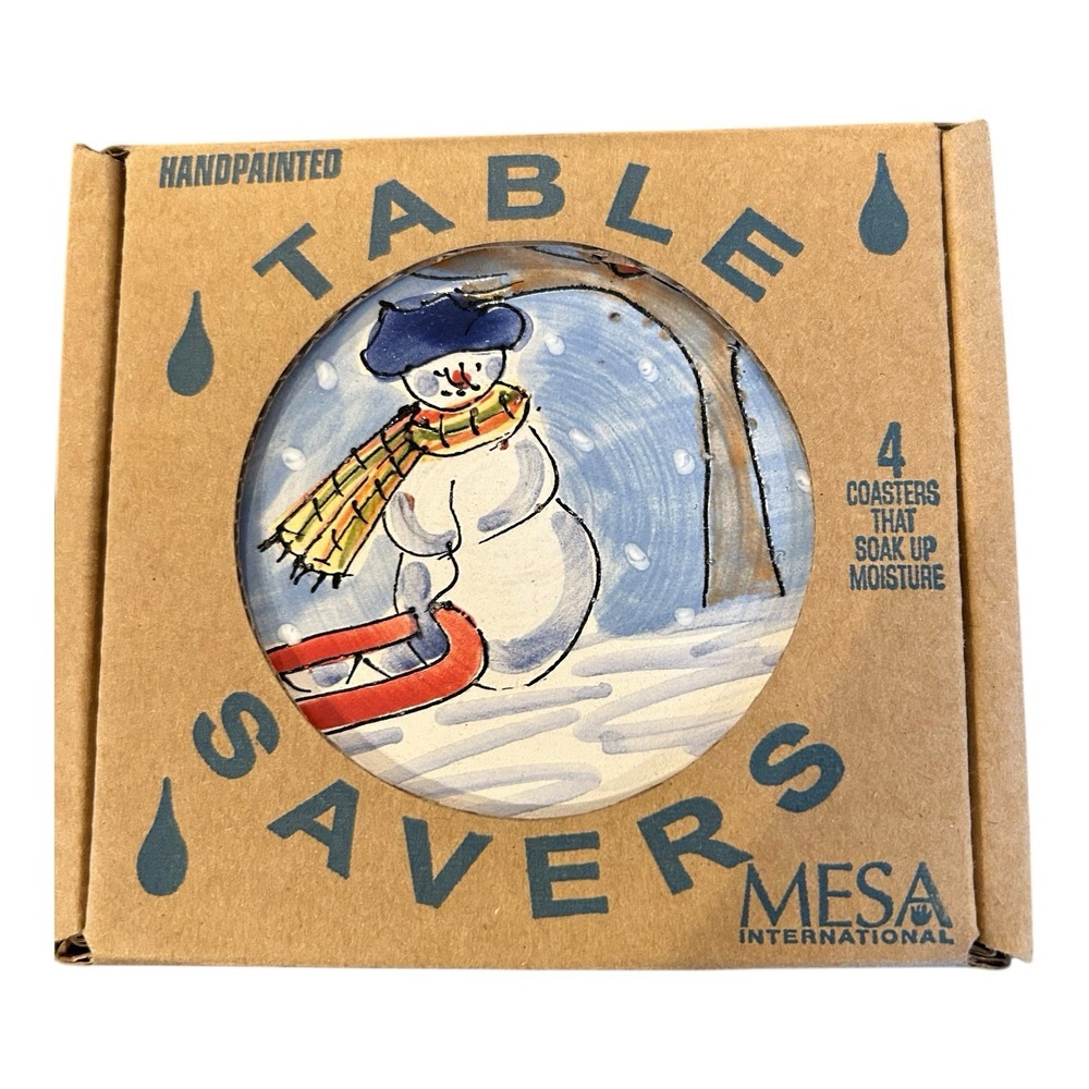 Terracotta Mesa IntSnowman Handcrafted In Hungary‎ Coasters Set 4 In Box - Picture 3 of 5